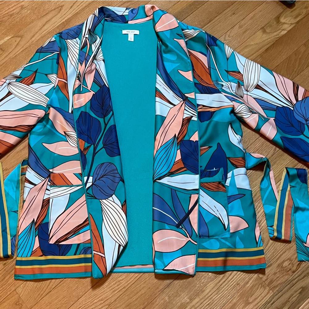 NWOT Two Piece Set - Nine West Jacket + Pants Tropical Leaf Print - Size Large - Picture 7 of 10
